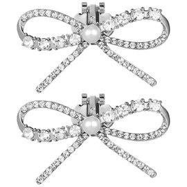 VALICLUD Pack of 2 Rhinestone Shoe Clips, Removable Crystal Bow Shoe Pendants, Glittering Shoe Buckles for Women, High Heels, Wedding Party, Faux Leather, No Gemstone