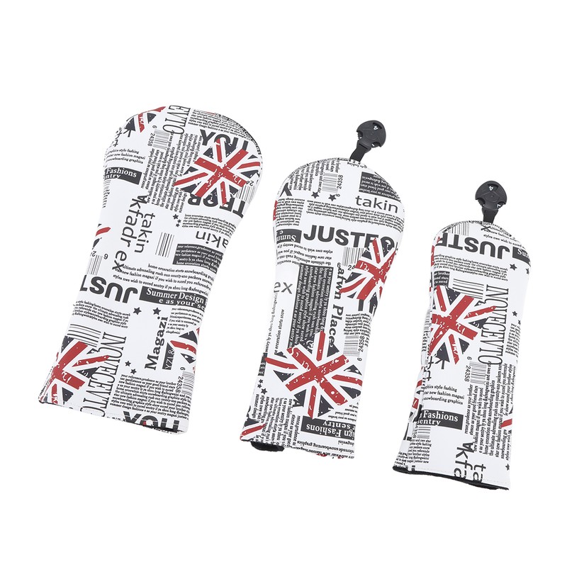 3PCS Golf Club Head Cover PU Waterproof English Flag Pattern