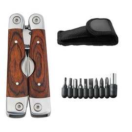 Rosewood Multitool UK Legal Blade, Tough Belt Pouch, Needle & General Pliers, Wirecutter, Screwdrivers - Phillips & Flathead, 10 Piece Bit Set, File, 2 Inch Rule, Can Opener, Bottle Opener etc.