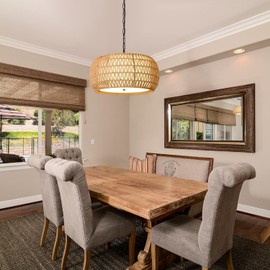 Munbea Farmhouse Chandelier Lighting, 5 Lights Rattan Chandelier for Dining Room Ceiling, Rustic Chandeliers for Kitchen Island,Boho Hand Woven Pendant Light Fixtures.