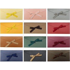 Plstod 12 Pcs Gift Envelopes Money Envelopes Bow Coloured Envelopes with Ribbons Vintage Envelopes for Christmas Thanksgiving Easter Wedding or Festival Cards (12 Colour)