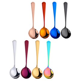 LannuMet 8pcs Stainless Steel Mixed Colors Cereal Soup Spoons Round Bouillon Spoons Dishwasher Safe，6.3 Inch