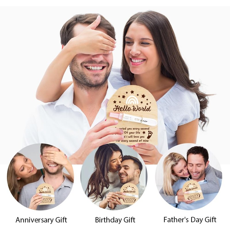FREEBLOSS Wooden Pregnancy Announcement For Dad Stars&Rainbow Pregnancy Test Keepsake