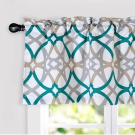 DriftAway Alexander Pattern Match Blackout Valances for Windows 250GSM Geometric Moroccan Mid Century Rod Pocket 52 Inch by 18 Inch Plus 2 Inch Header Teal 1 Pack