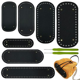 Yayatty Pack of 7 Black Bag Base for Crochet and 2 Crochets, Faux Leather Base Bag, Crochet, 7 Size Pocket Base, Oval Leather Base Shaper Pads for Bag Making