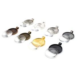 Bastex 40 Piece Pendant Trays. 8 Colors with a Round Bezel Setting. Includes 40 Glass Cabochon Dome. 25mm / 1 Inch Diameter.