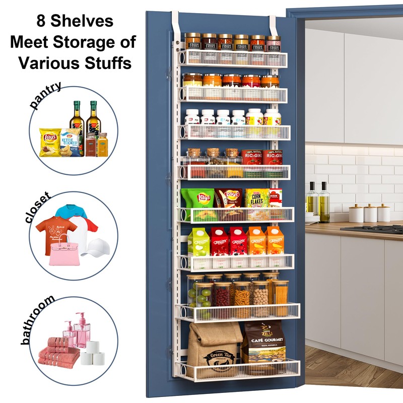 Clothink Over the Door Pantry Organizer 8 Tiers Hanging or