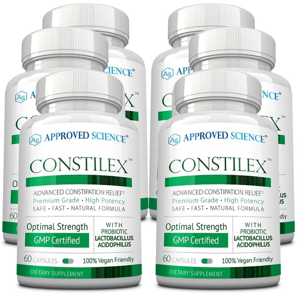 Approved Science Constilex - Rapid Constipation Relief & Support from Future Episodes - Promotes Healthy Levels of Bacteria and Strengthens Intestinal Flora - 6 Bottles