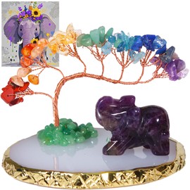 Elephant Gifts for Women, Amethyst Elephant Decor Statue Crystals and Healing Stones Chakra Crystal Tree, Cute Sculpture Gemstones Spiritual Home Office Desk Purple Decor
