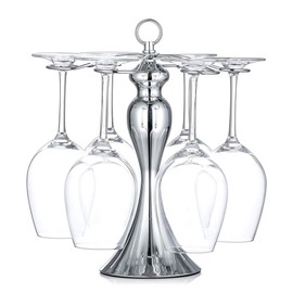 NUPTIO Tabletop Wine Glass Holder: Classic Silver 6 Wine Rack Stand Elegant Freestanding Stemware Storage Display Countertop - Metal Hanging Cup Organizer Drying Rack for Kitchen Bar
