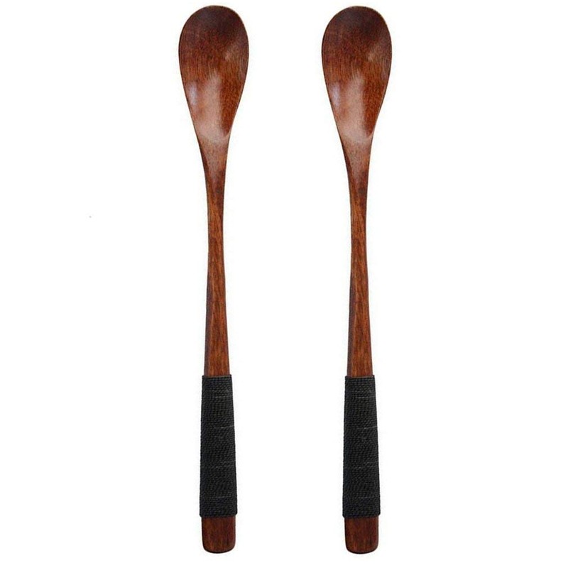 2 Set of Retro Handcrafted Wooden Long Coffee Tea Spoon