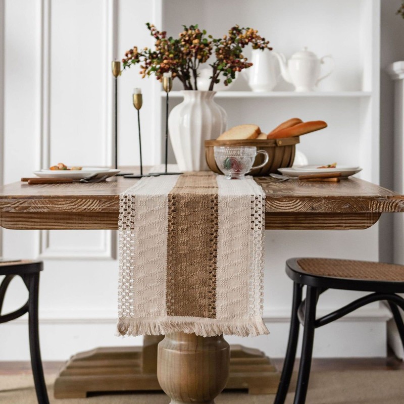 Macrame Table Runner 30 x 274 cm Beige Boho Jute