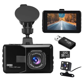 Podazz Dash Cam Car Front and Rear - 3 Inch IPS Screen FHD 1080P Dash Cam, for Cars 170 Wide Angle, Super Night Vision, G-Sensor, Loop Recording and Motion Detection, Parking Monitoring