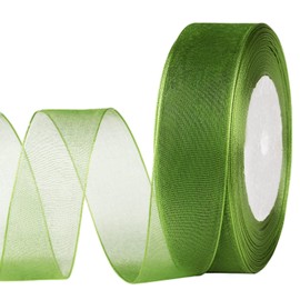 molshine 50 Yards x 1 Inch Shimmer Sheer Organza Ribbon,Chiffon Fabric Ribbons for Bouquets Garland,Bowknot,Wedding,Gift Wrapping,Hair,Crafts,Decoration (Green)