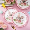 AnyDesign 24Pcs Easter Paper Plates Pink Plaid Bunny Ear Disposable