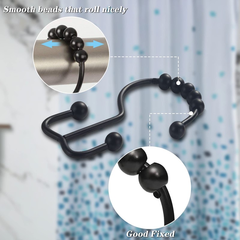 Shower Curtain Hooks, 12 Pcs Stainless Steel Shower Curtain Rings,