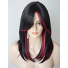 Medium Length Layered Wigs Black with Red Highlights wigs Layered