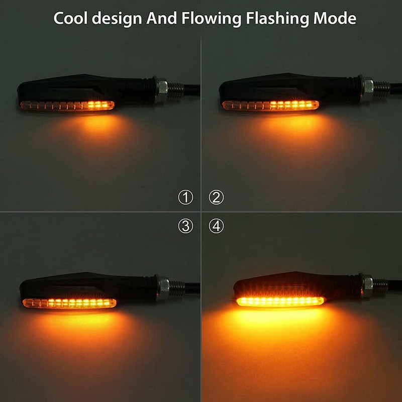 4PCS Motorcycle LED Turn Signal Flowing Water Light Amber Blinker