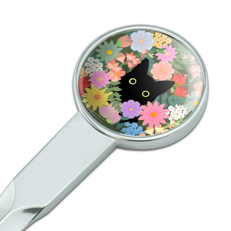 Black Cat Hiding in Spring Flowers Classic Chrome Plated Metal