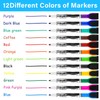 Autoau Whiteboard Marker 12 Colours Magnetic Dry Foil Pen Wipe