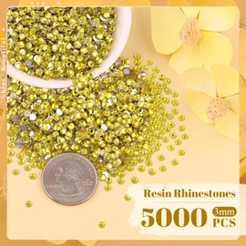 5000PCS 3mm Resin Rhinestones in Bulk (Lemon Yellow), Bedazzling Flatback Crystals for Crafts DIY Nail Decoration, Gems Charms for Tumbler Shoes Clothing Fabric with Pickup Pen and Tweezers