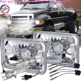 BRICOLOGHT DOT Approved Pair 5x7" 7x6" GLASS LED Headlights For Ford F650 F750 L9000 F-250