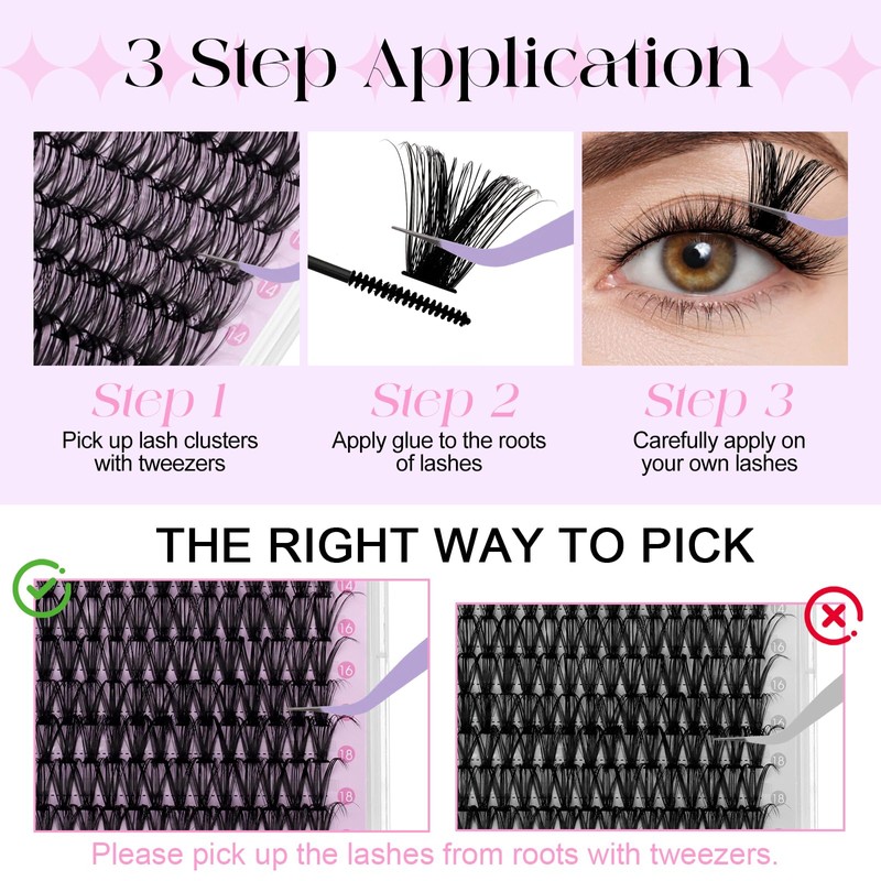 Eyelash Extensions, D Curl, Natural Eyelash Clusters, Lashes, 100D-10-18 mm,