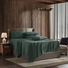 Nestl Extra Deep King Sheet Set - 6 Piece Breathable & Cooling Sheets - Hotel Luxury Bedding Set w/18-24 Inch Extra Deep Pockets - Easy & Secure Fit - Super Soft, Wrinkle Free & Comfy - Forest Green