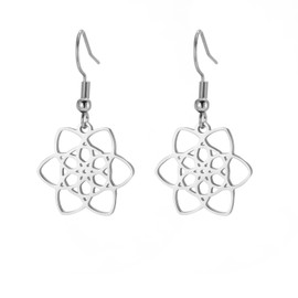 KKJOY Flower of Life Earrings Stainless Steel Celtic Knot Flower Pendant Earrings Eternity Flower Inspirational Amulet Jewellery for Women Charming Ladies, Stainless Steel, No Gemstone