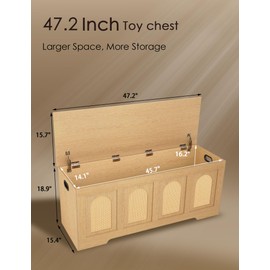 DINZI LVJ Storage Chest, 47.2" Rattan-Like Storage Trunk with 2 Safety Hinges, Wooden Entryway Storage Bench with Flip-Top, Large Shoe Bench for Living Room, Bedroom, Easy Assembly, Natural