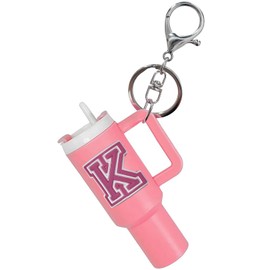 MZLGEK Mini Tumbler Keychain Chapstick Holder with Initial Letter, Cute Cup Key Charms, for Purses, Handbags, and Backpacks., Pink-k, Mini