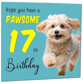 17th Birthday Card for Men Women Dog Pawsome Birthday Card for 17 Year old teenage Girls Daughter Granddaughter Sister Kids seventeen, seventeenth cousin Niece