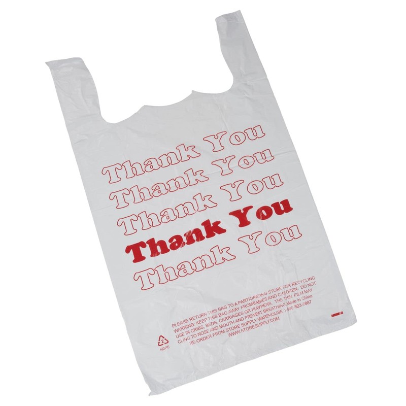 Large Plastic Thank You Bags (T-Shirt Bags) 18" x 8"