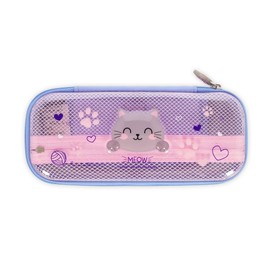 Legami - Wonderwow Kitty Pencil Case, 2 Compartments and Pen Holder Inside, Inner Mesh Compartment, Zip, 23 x 11 x 5 cm