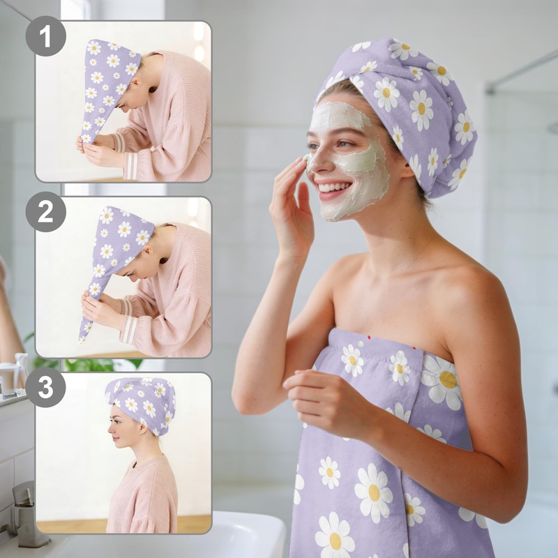 HEIFAM Absorbent Bath Towel Wrap Set (32 X 60 in),