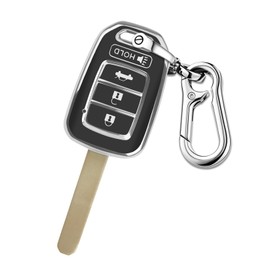 QBUC for Honda Key Fob Cover with Key Chain, for Honda Accord Civic CR-V HR-V 4-Button Soft TPU Keycase Shell Remote Key Vehicle Accessories (S-Black)
