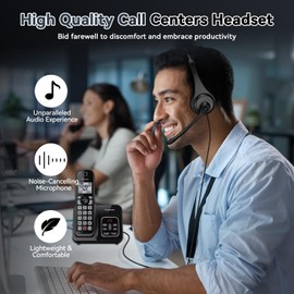 Phone Headsets for Office Phones - Corded Telephone Headset w/Noise Canceling Mic, Headset for Phones Landline Office Compatible with Polycom Plantronics Nortel Toshiba Mitel ShoreTel Deskphones etc