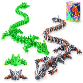 TXB3DOK 3D Printed Bamboo Dragoand andSteampunk Dragon, Articulated Fidget Toys for Autism and ADHD, Perfect Basket Essentials Stuffers and Desk Accessories(Bamboo Dragon Steampunk Dragon)