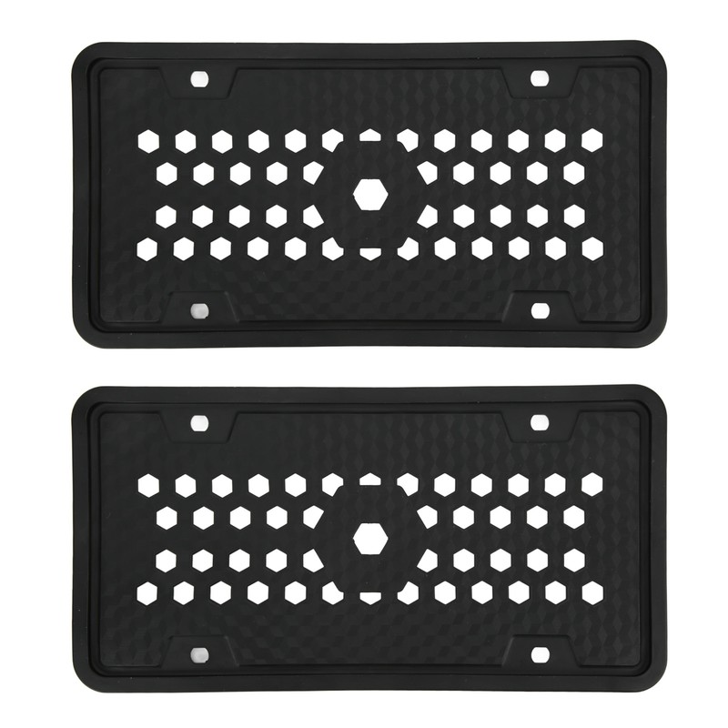 2PCS License Plate Protector Silicone Frame Soft Flexible Black 305x155mm