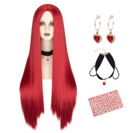 Miss U Hair 5pcs Long Straight Red Wig with Choker Earrings for Halloween