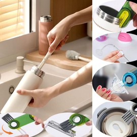 4-Pack Water Bottle Brush Set,9.5'Long Handle Silicone Water Bottle Cleaning Brush,2 Straw Brushes,2(3-in-1) Cup lid Cleaner Brushes for Water Bottles,Baby Bottles,Straw Brushes White(Blue-Black)