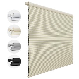 MiLin No Drill Cordless Cellular Shades Color-Matched No Tools Cellular Blinds Honeycomb Design Blinds & Shades for Window Room Office (Blackout Creamy, 27" W x 64" H)