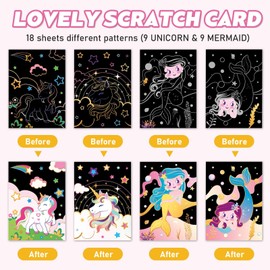 Scratch Art Kit for Kids - 30 Pcs Magic Scratch Off Paper for Girls Unicorn Mermaid Theme Art Supplies Colorful Drawing Art Craft with Wooden Stylus Kids Activities Party Christmas Birthday Gift