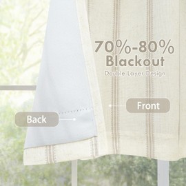 DriftAway Farmhouse Linen Lined Valance 2 Layer Thermal Insulated Room Darkening Blackout Window Valances Rod Pocket Vertical Striped Kitchen Valance for Bathroom Single 52 x 14 Inch Camel Beige