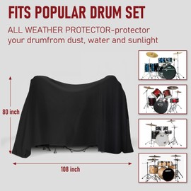 Drum Set Dust Cover With Sewn-in sewn-in weighted corners Windproof Drum Kit Cover for Outdoor Musical Instruments (80 x 108 inch)