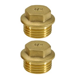 eMagTech 2Pcs 1/2" BSP Thread Male Blanking Plug Tube End Cap 1/2" Brass Male Blanking Cap Accessories for Pipe Connection Bathroom Kitchen Gold