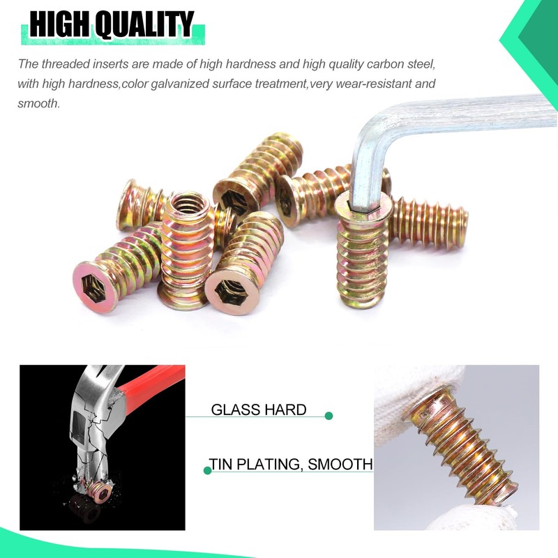 Twidec/50PCS 1/4"-20 Threaded Inserts for Wood Furniture Screw-in Nut Wood
