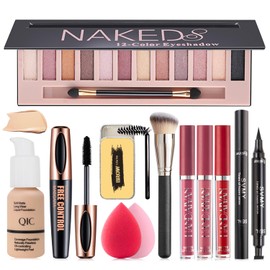 All in One Makeup Kit for Women Full Kit - Travel Make Up Gift Set Includes Eyeshadow, Foundation, Lipstick Set, Eyebrow Soap, Eyeliner Stamp, Mascara, Brush, Sponges - Ideal for Daily Wear & Gifting