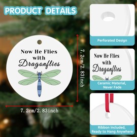 Memorial Ornament Keepsake Sign Sympathy Gift Now He Flies With Dragonflies Ornament Remembrance Bereavement Memorial Gift for Loss of Father Grandad Husband Brother Son Friend