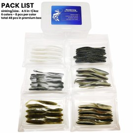 60-Count Slow Sinking Soft Fishing Lures Paddle Tail Worm Kit, 3.7in - 6 Colors (10pcs Each Color) Tail-Wagging Soft Baits with Salt-Infused for Bass/Walleye/Crappie
